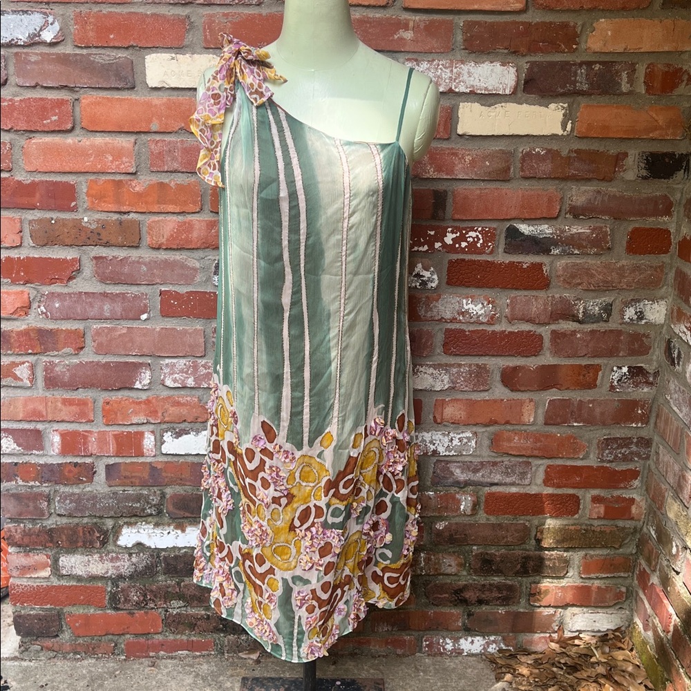 NWT Diane VonFurstenberg Silk Beaded One-Shoulder Striped & Floral Dress size 8 - Picture 2 of 10
